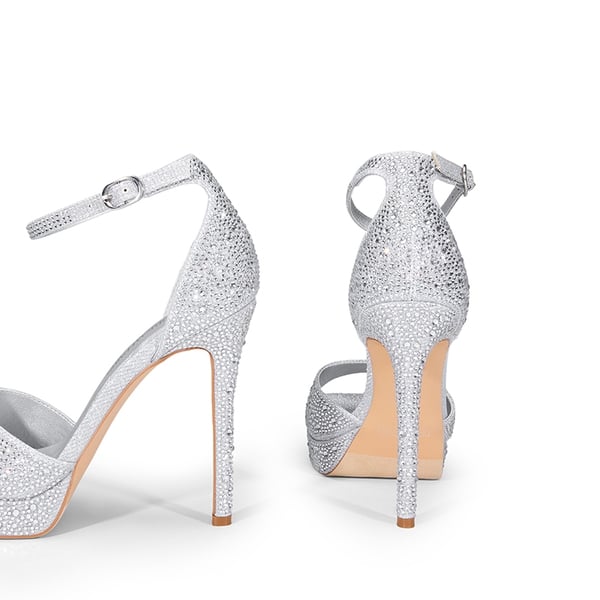 Peep Toe Stiletto Heel Sandals - SILVER-RHINESTONE - 4
