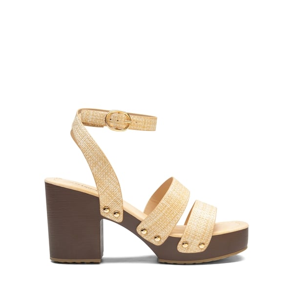 Platform Wood Grain Pattern Heel Sandals - NUDE-WOVEN - 3