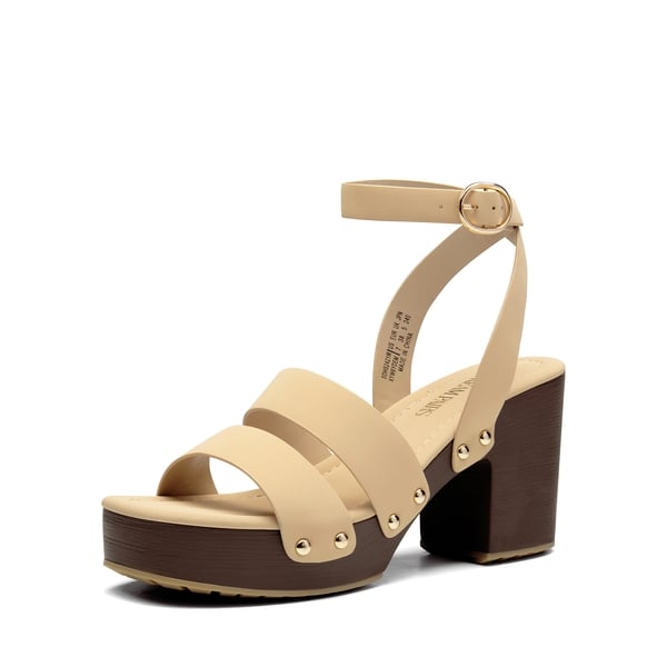 Platform Wood Grain Pattern Heel Sandals - NUDE-NUBUCK -  0