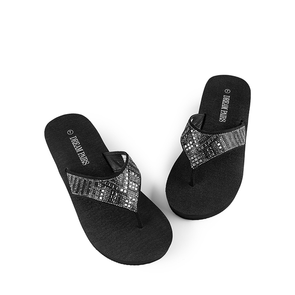 Platform Rhinestone Thong Sandals - RECTANGLE - 3