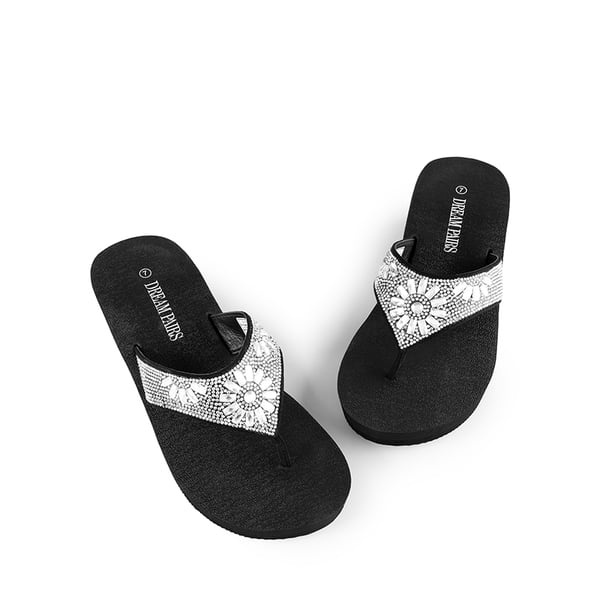 Platform Rhinestone Thong Sandals - FLOWER - 3