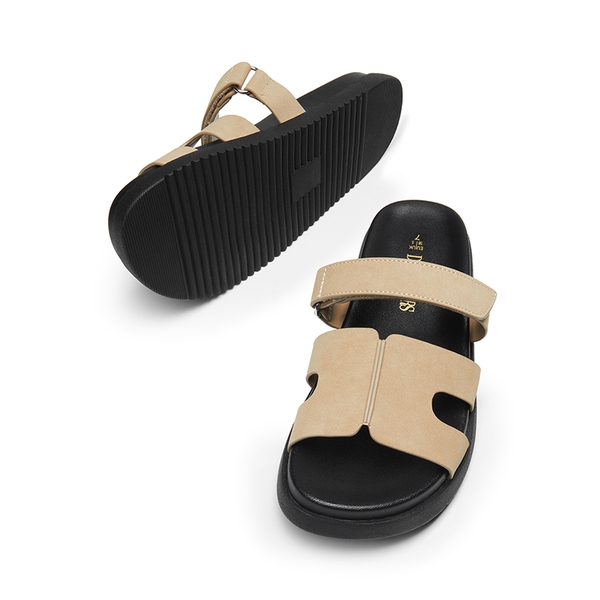 Geometric Cutout Slide Sandals - KHAKI-NUBUCK - 5