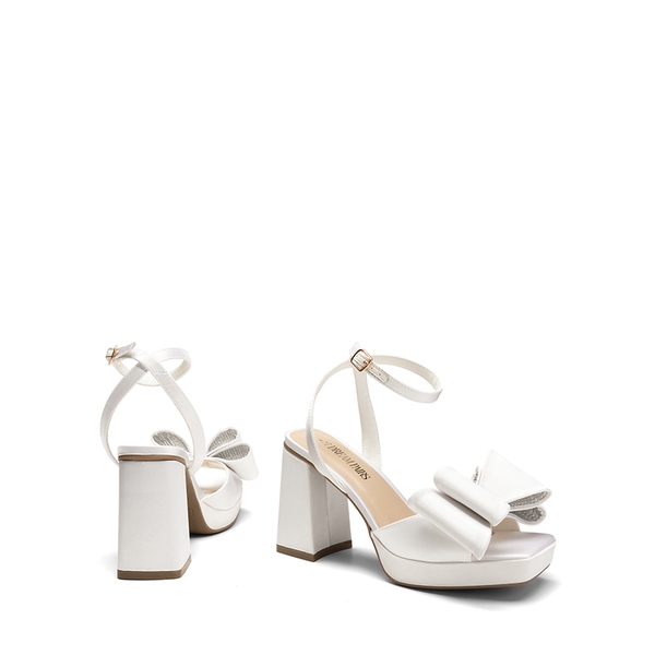 Bow Platform Chunky Sandals - WHITE-SATIN - 5
