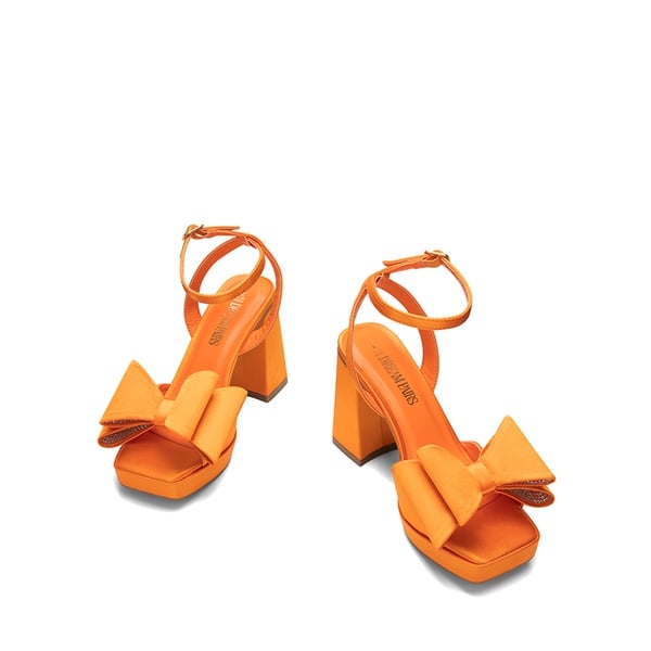 Bow Platform Chunky Sandals - ORANGE-SATIN - 6