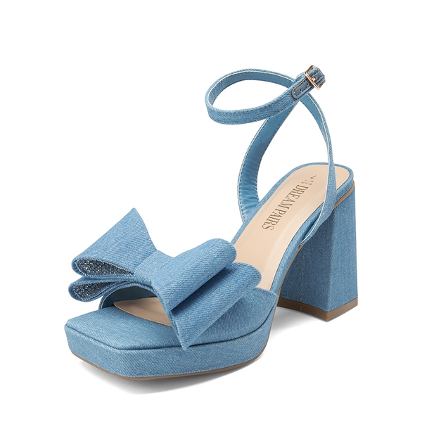 Bow Platform Chunky Sandals - DENIM BLUE -  0