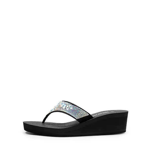 Platform Rhinestone Thong Sandals - MULTI FLOWER - 1