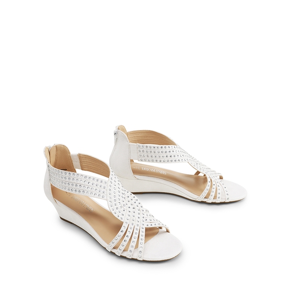 Rhinestone Wedge Sandals - WHITE - 6