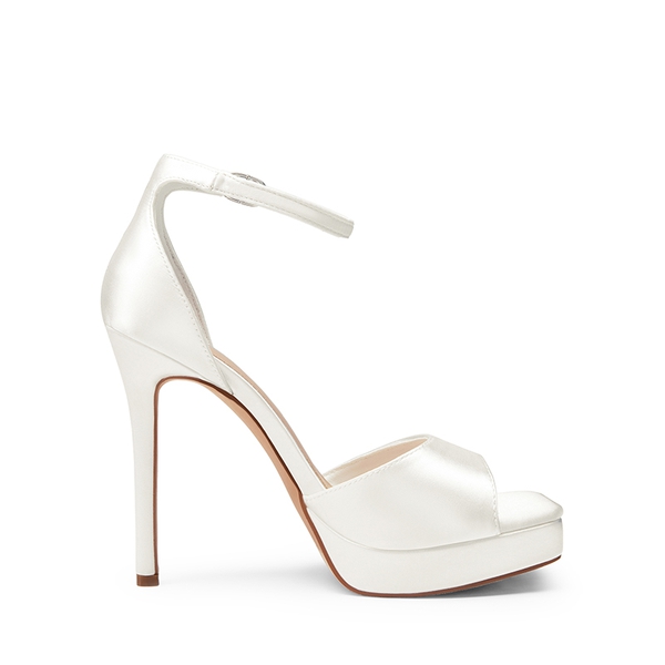 Peep Toe Stiletto Heel Sandals - WHITE-SATIN - 3