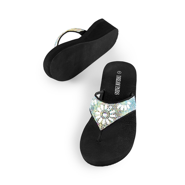 Platform Rhinestone Thong Sandals - MULTI FLOWER - 4