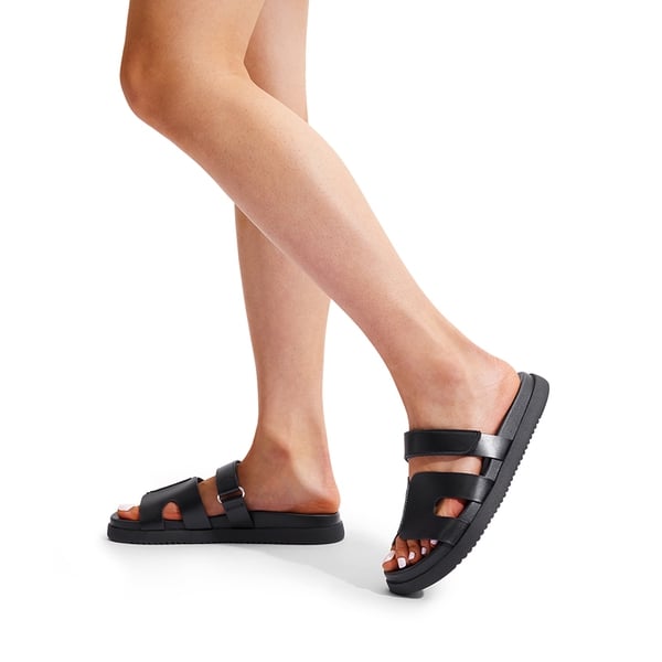 Geometric Cutout Slide Sandals - BLACK - 1