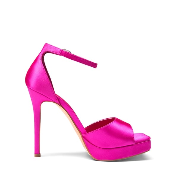 Peep Toe Stiletto Heel Sandals - HOT PINK-SATIN - 3