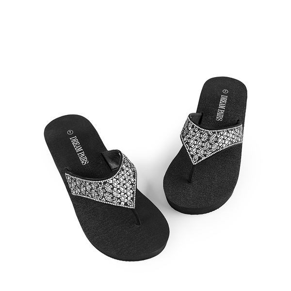 Platform Rhinestone Thong Sandals - WATER DROP - 3
