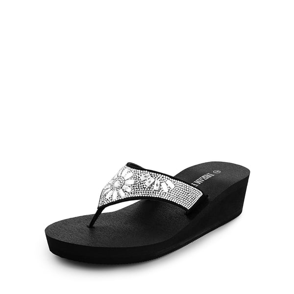 Platform Rhinestone Thong Sandals - FLOWER -  0