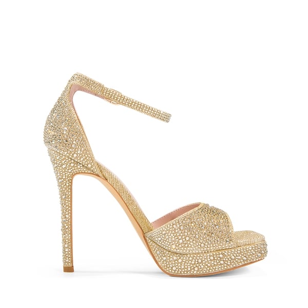 Peep Toe Stiletto Heel Sandals - GOLD-RHINESTONE - 3