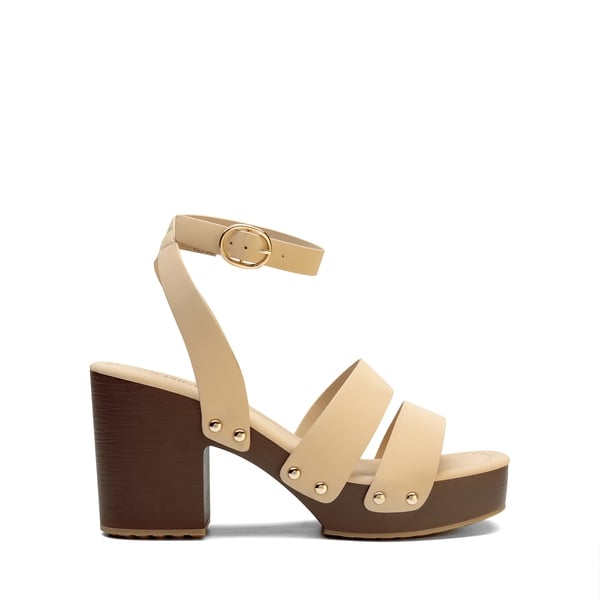 Platform Wood Grain Pattern Heel Sandals - NUDE-NUBUCK - 3