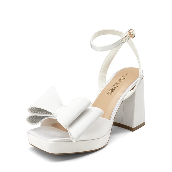 Bow Platform Chunky Sandals - WHITE-SATIN -  0