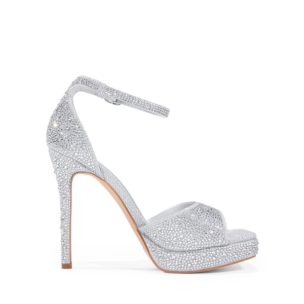 Peep Toe Stiletto Heel Sandals - SILVER-RHINESTONE - 3