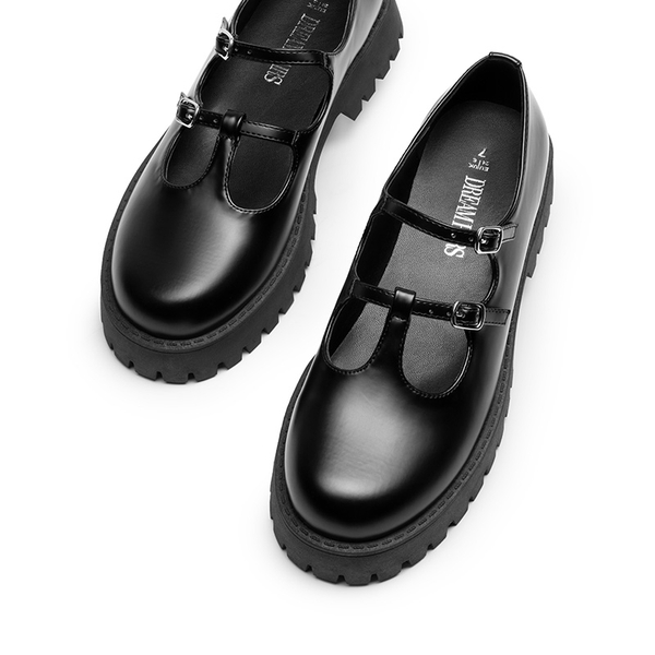 Double-strap Mary Jane Chunky Pumps - BLACK-PU - 6
