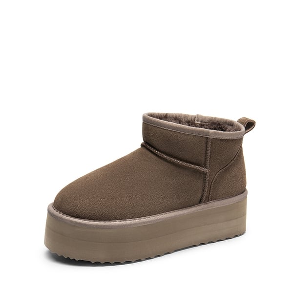 [FuzzyClassic Platform Mini Boot] Suede Platform Ankle Snow Boots - TAUPE -  0