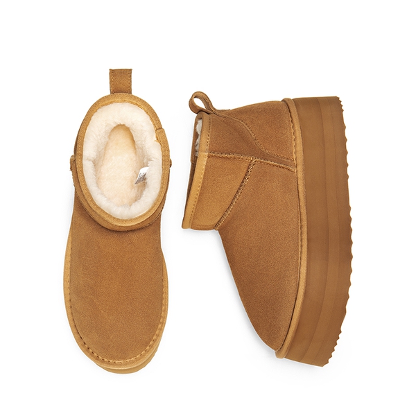 [FuzzyClassic Platform Mini Boot] Suede Platform Ankle Snow Boots - CHESTNUT - 4