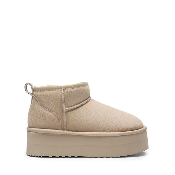 [FuzzyClassic Platform Mini Boot] Suede Platform Ankle Snow Boots - SAND - 3