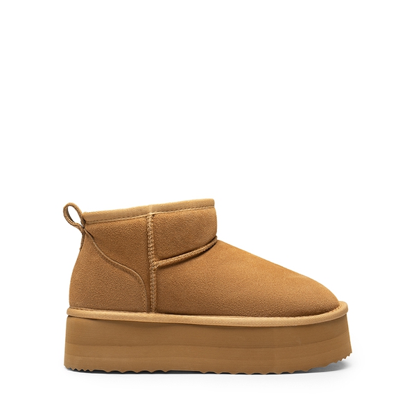 [FuzzyClassic Platform Mini Boot] Suede Platform Ankle Snow Boots - CHESTNUT - 3