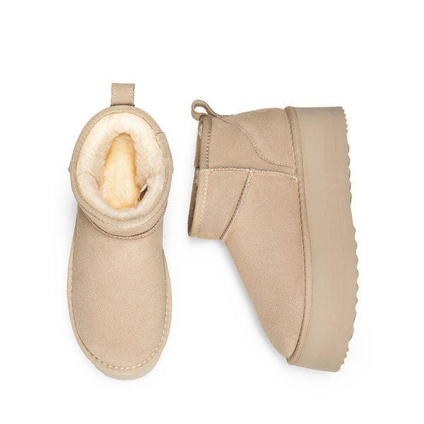 [FuzzyClassic Platform Mini Boot] Suede Platform Ankle Snow Boots - SAND - 4