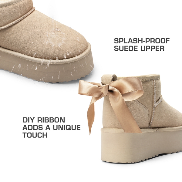 [FuzzyClassic Platform Mini Boot] Suede Platform Ankle Snow Boots - SAND - 6