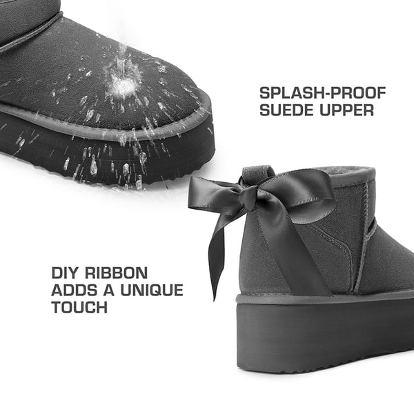 [FuzzyClassic Platform Mini Boot] Suede Platform Ankle Snow Boots - GREY - 6