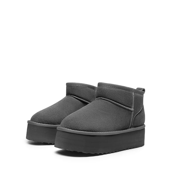 [FuzzyClassic Platform Mini Boot] Suede Platform Ankle Snow Boots - GREY - 5