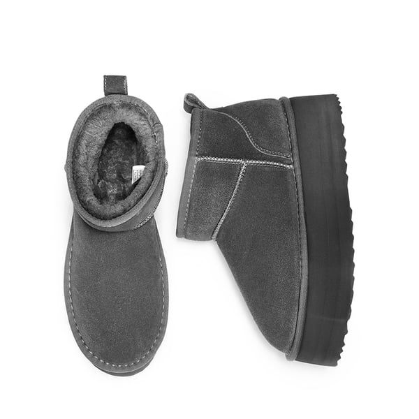 [FuzzyClassic Platform Mini Boot] Suede Platform Ankle Snow Boots - GREY - 4