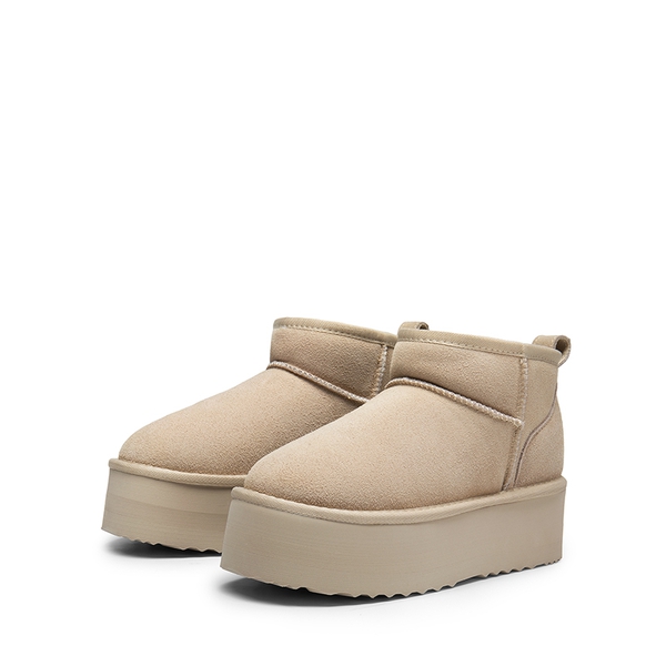 [FuzzyClassic Platform Mini Boot] Suede Platform Ankle Snow Boots - SAND - 5