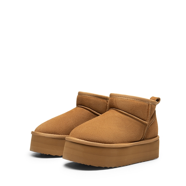 [FuzzyClassic Platform Mini Boot] Suede Platform Ankle Snow Boots - CHESTNUT - 5