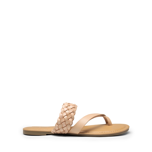 Braided Slide Flat Sandals - NUDE - 3