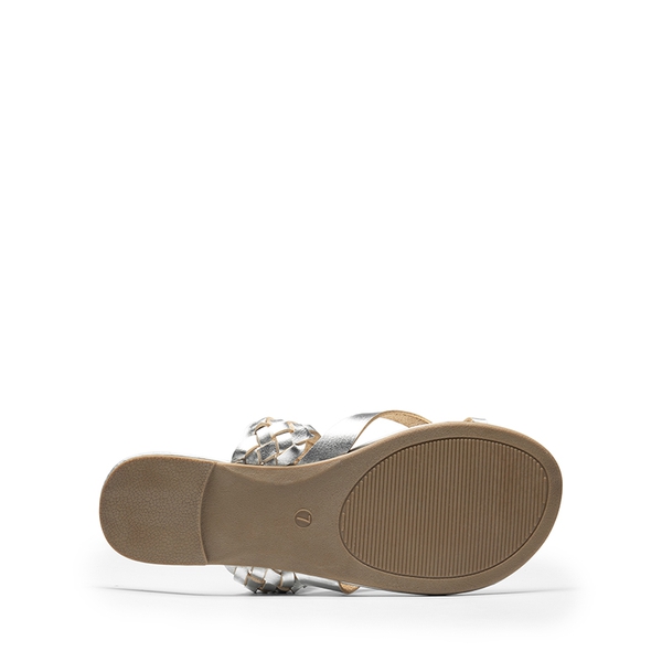 Braided Slide Flat Sandals - SILVER - 4