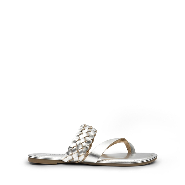 Braided Slide Flat Sandals - SILVER - 3