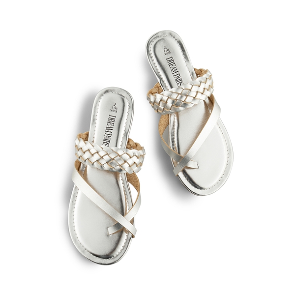 Braided Slide Flat Sandals - SILVER - 5