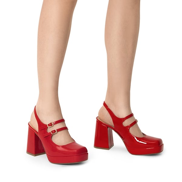 Double-strap Mary Jane Pumps - RED - 1
