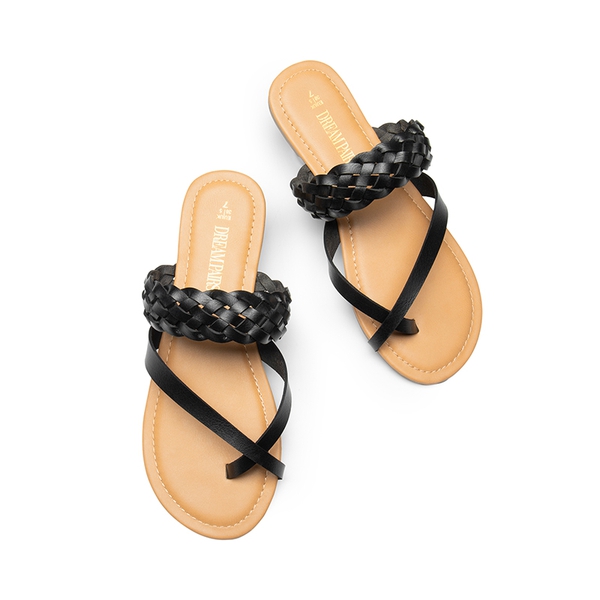 Durable Braided Slide Flat Sandals - BLACK - 5