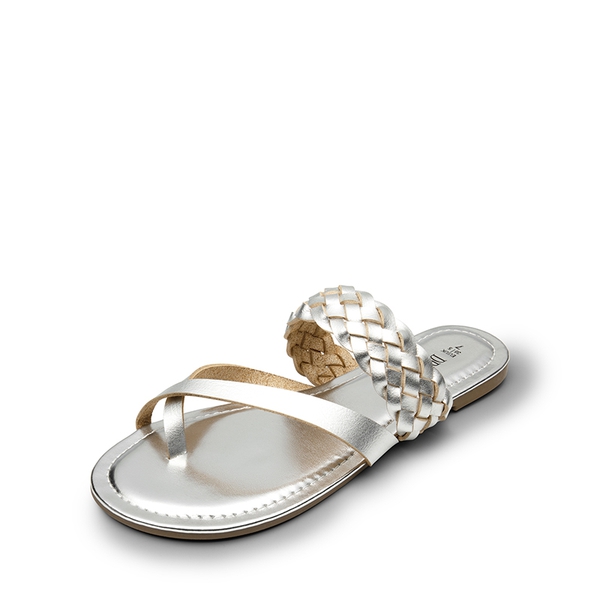 Braided Slide Flat Sandals - SILVER -  0