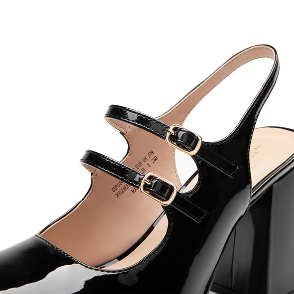 Double-strap Mary Jane Pumps - BLACK - 6