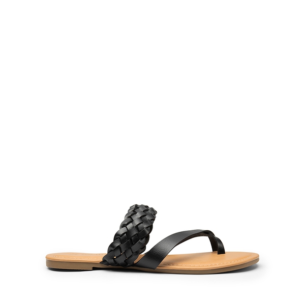 Durable Braided Slide Flat Sandals - BLACK - 3