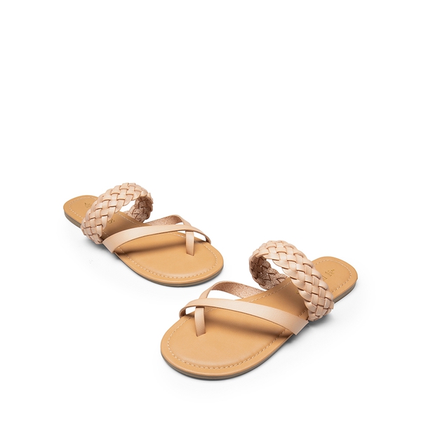 Braided Slide Flat Sandals - NUDE - 6