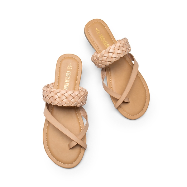 Braided Slide Flat Sandals - NUDE - 5