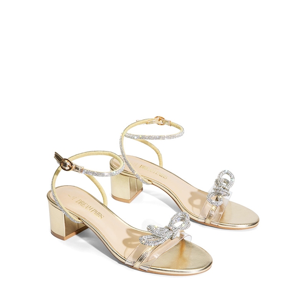 Rhinestone Bows Chunky Sandals - GOLD-PU - 5