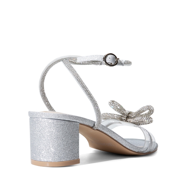 Rhinestone Bows Chunky Sandals - SILVER-GLITTER - 4