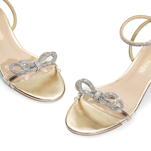 Rhinestone Bows Chunky Sandals - GOLD-PU - 6