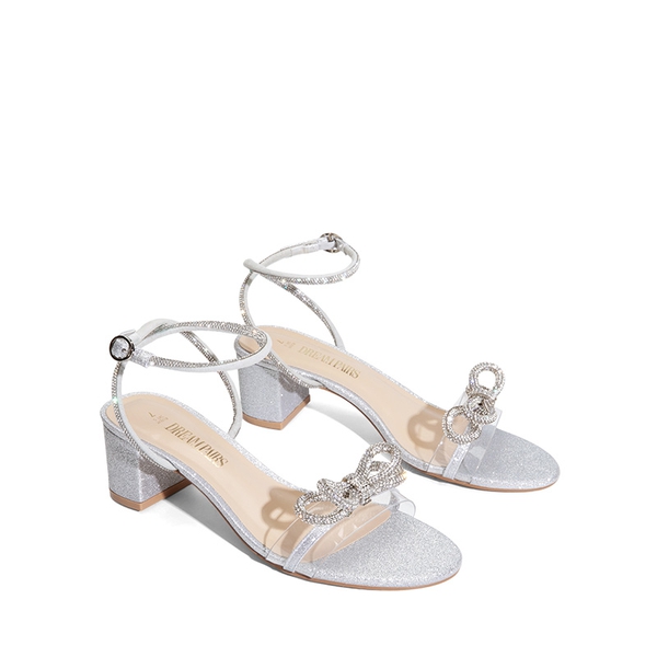 Rhinestone Bows Chunky Sandals - SILVER-GLITTER - 5