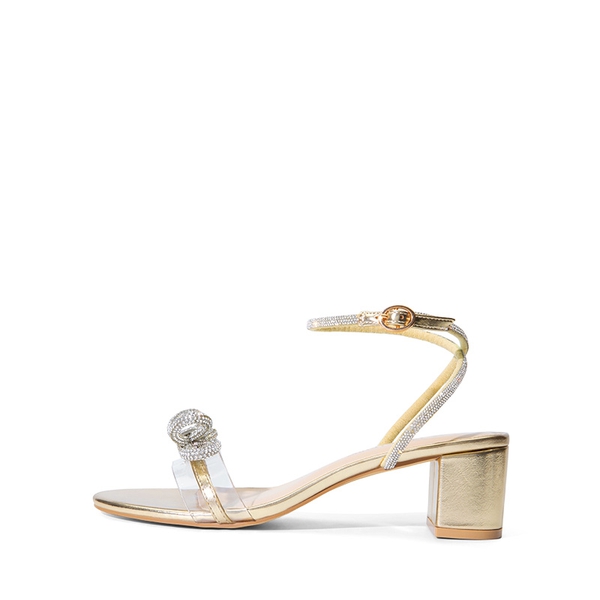 Rhinestone Bows Chunky Sandals - GOLD-PU - 3
