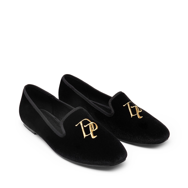 Velvet Embroidery Flats - BLACK GOLD - 3